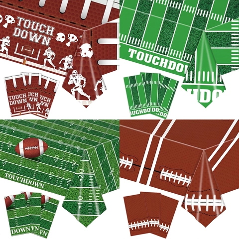 Football Party Tischdecke Einweg PE Kunststoff Sport Thema Spielfeld Gras Druck Super Bowl Feier Touchdown Design