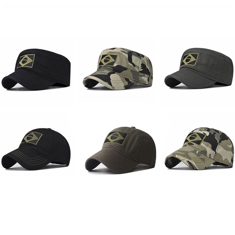 Camouflage Honkbalpet Militaire Cadet Hoed Katoen Brazilië Vlag Patch Tactische Outdoor Zonnescherm Voor Mannen