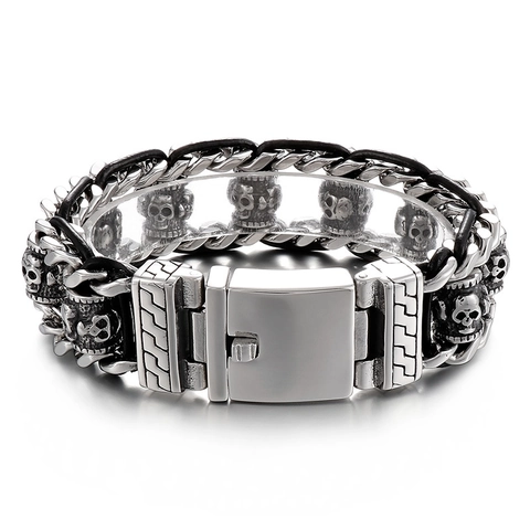 Schedel Armband Roestvrij Staal Punk Gothic Rock Sieraden Mannen Vintage Halloween Feest Accessoire