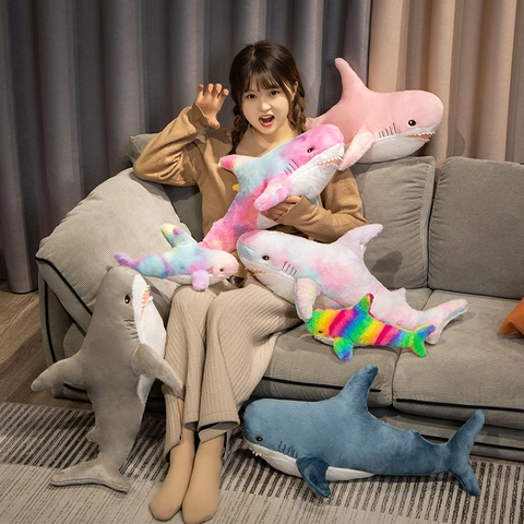 Shark Plush Toy Soft Stuffed Animal Colorful Gradient Pillow Doll Home Decor For Kids