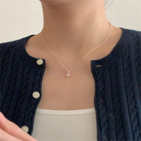 Collana Con Pendente Viso Sorridente In Argento Sterling 925 Minimalista Elegante Zircone Gioielli Da Donna