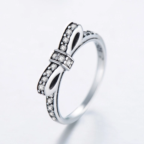 Vintage Bow Tie Ring 925 Sterling Silver Micro Pave Cubic Zirconia Stackable Finger Jewelry For Women
