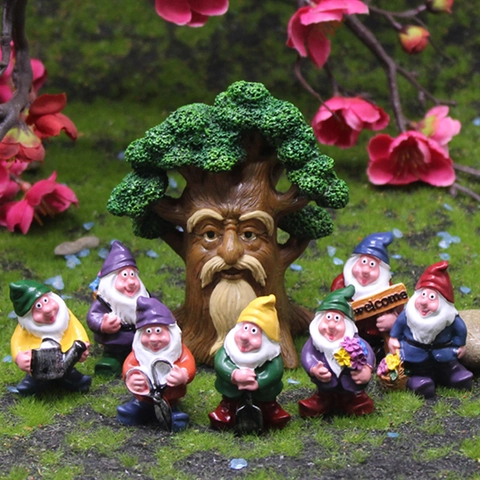 Tree Spirit Garden Gnome And Flower Fairy Statues Resin Micro Landscape Ornaments Outdoor Fairy Tale Yard Lawn Decor Multicolor