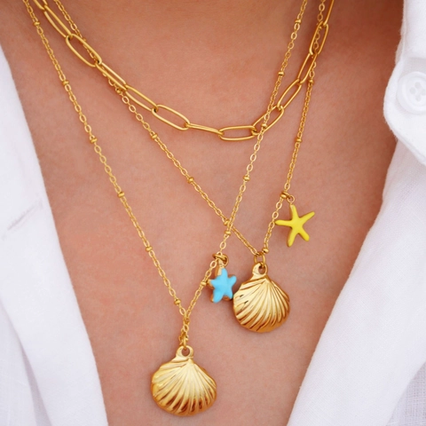 Collar de Acero Inoxidable con Colgante de Estrella de Mar y Concha Estilo Ins para Mujer Tema Oceánico Joyería Minimalista
