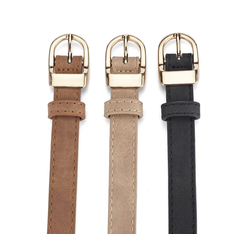 Women's Fashion PU Leather Skinny Belt with D-Shaped Alloy Pin Buckle Decorative Waist Belt for Jeans Dresses Suit