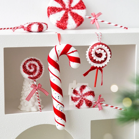 Weihnachts-Zuckerstangen-Lollipop-Ornamente Rot-Weiß-Glitzer-Hängedekorationen Für Feiertagsbaum-Party-Heimdekoration