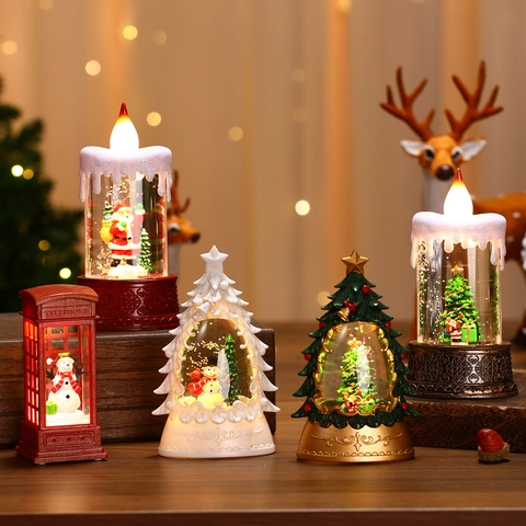 Weihnachten LED Laterne Schneekugel Ornament Retro Stil Tischdeko Weihnachtsmann Schneemann Mikro Landschaft Leuchtendes Geschenk