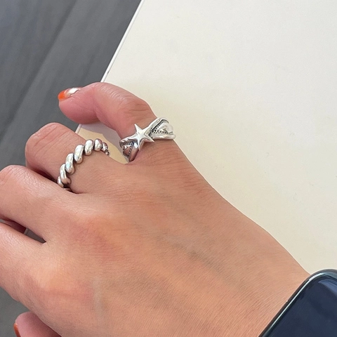 925 Sterling Silber Ring Vintage Minimalistisch Verstellbar Offen Seilstruktur Schriftrolle Wassertropfen Design Für Damen