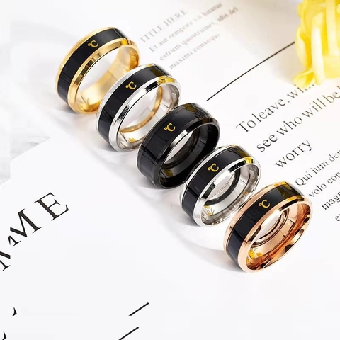 Smart Temperature Display Ring Titanium Steel Stainless Steel Minimalist Band For Couple Men Women Finger Ring Jewelry Gift