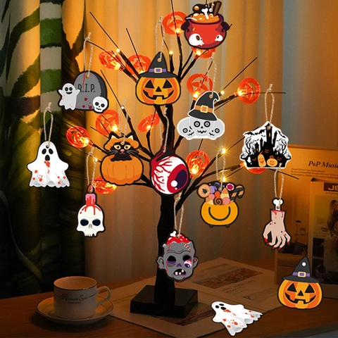 Halloween Hanging Ornaments Paper Tags Pumpkin Ghost Skeleton Wood Door Sign Spooky Party Decorations Honeycomb Centerpiece