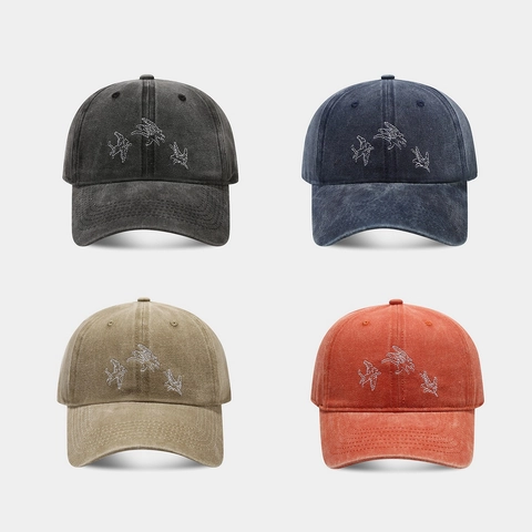 Cappello Da Baseball In Cotone Lavato Vintage Con Ricamo Uccelli Retro Protezione Solare Regolabile