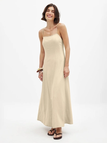 Vestito Maxi Con Spalline Sottili Puro Cotone Schiena Scoperta Vita Alta Cuciture Princess Elegante Minimalista Francese Donna