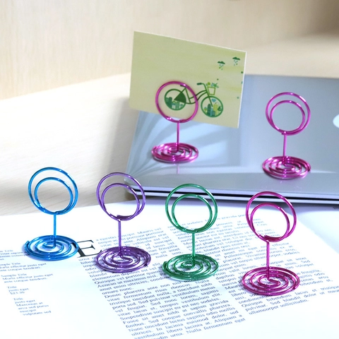 Metal Memo Holder Stand With Spiral Base Colorful Card Photo Clip For Wedding Desk Table Number Decor
