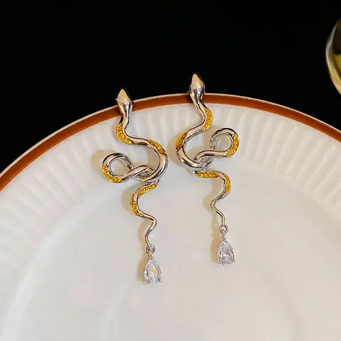 Schlangenohrringe Mit 925 Sterling Silber Ohrstecker Und Birnenförmigem Zirkonia Anhänger Kupfer Nische Schmuck