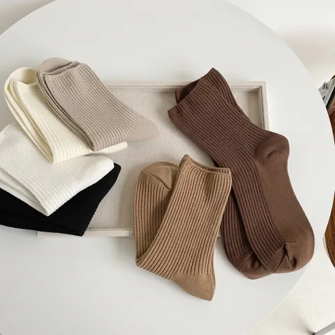 Women Ribbed Mid Tube Socks Cotton Blend Solid Color Japanese Style Soft Breathable Casual Slouch Pile Socks