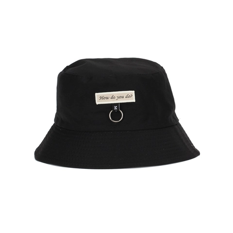 Women Bucket Hat Polyester Letter Print Metal Ring Casual Sun Protection Outdoor Versatile Summer Fisherman Cap