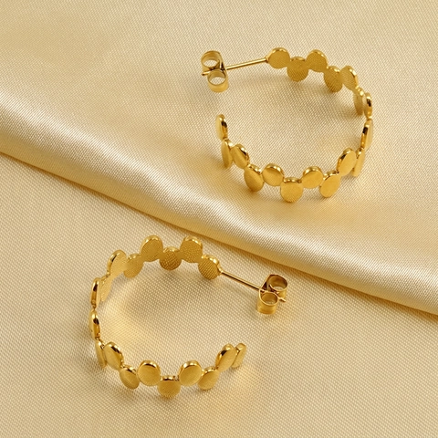 Fashion Creolen 18K Vergoldeter Edelstahl C-Form Unregelmäßig Rund Geometrisch Gewebter Schmuck Für Damen