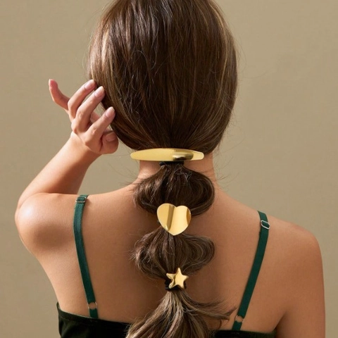 Elastische Haarbänder Mit Metall Stern Herz Geometrischer Dekoration Minimalistische Hohe Dehnung Pferdeschwanz Halter Für Frauen