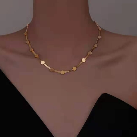 Set di Collana e Bracciale in Acciaio Inossidabile Minimalista con Dischi Tondi Catena a Serpente Oro Argento Donna