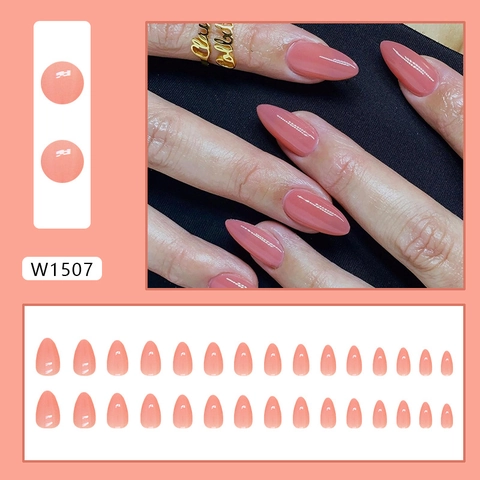 Uñas Postizas Forma Almendra Color Sólido Brillante Plástico ABS Manicura DIY Para Mujeres