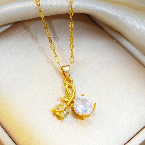 Collana Con Ciondolo Rosa E Fiore Per Donna In Rame Con Zircone Intarsiato Strass Gioielli Floreali Vintage Lusso Leggero