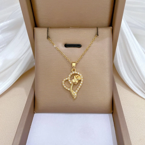 Herz Rose Anhänger Halskette Edelstahlkette Mit Zirkonia Eingelegtem Kupfer Herzanhänger Für Damen Elegante Schmuck