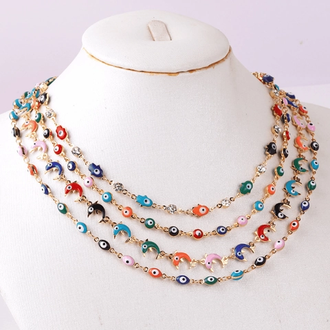 Evil Eye Hamsa Hand Delfin Kirsche Herz Strass Kupfer Halskette Armband Emaille Vergoldet Schmuck Für Damen