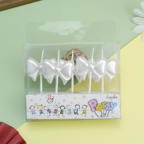 Pearlescent Bowknot Birthday Candles Paraffin Wax Bow Cake Topper Decoration For Fairy Party Princess Birthday Bakery Supply