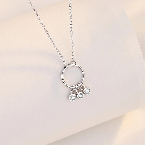 925 Sterling Silver Geometric Circle Zirconia Tassel Pendant Necklace Fresh Minimalist Clavicle Chain Jewelry For Women