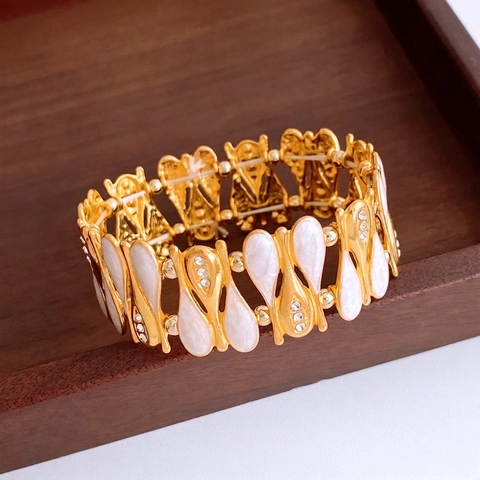 Bracciale Elastico Vintage In Lega Smalto Goccia D'acqua Con Strass Incastonati Gioielli Eleganti