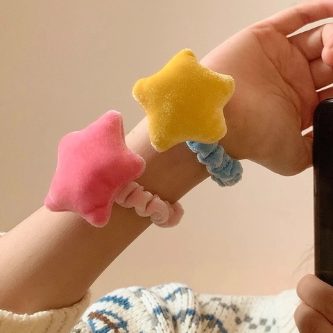 Velvet Star Scrunchies Cute Plush Elastic Hair Ties Candy Colors Sweet Hair Accessories For Women Girls
