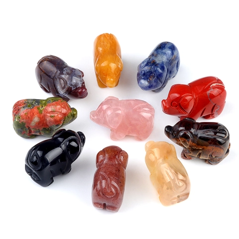 Carved Pig Natural Crystal Gemstone Statue Mini Animal Figurine Pocket Stone Desktop Decor Hand Polished Healing Ornament