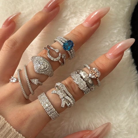 Bagues En Argent Sterling 925 Pour Femmes Élégant Cœur Nœud Étoile Lune Zircone Inlay Bijoux De Mode Luxe Cadeau