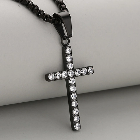 Collier Pendentif Croix Acier Inoxydable Zircon Cubique Chaîne Vénitienne Bijoux De Mode Pour Hommes Femmes
