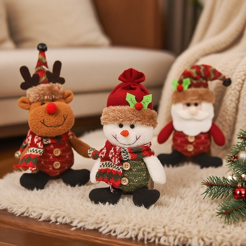 Christmas Hanging Doll Pendants Plush Fabric Santa Claus Snowman Reindeer Tree Ornaments Festive Holiday Home Decor