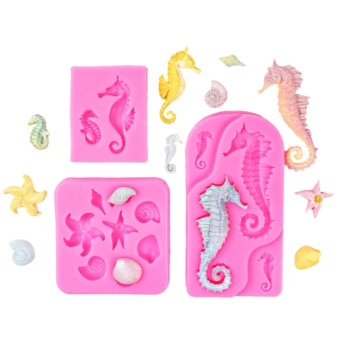Marine Animal Silicone Mold Seahorse Mermaid Tail Coral Sea Turtle Starfish Fondant Cake Decorating DIY Baking Tool