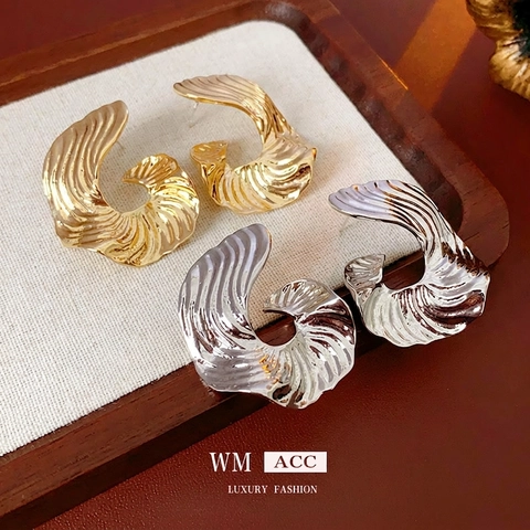 Spiral Wave Texture Stud Earrings Alloy Metal With Silver Earring Post Statement Vintage Geometric Jewelry For Women