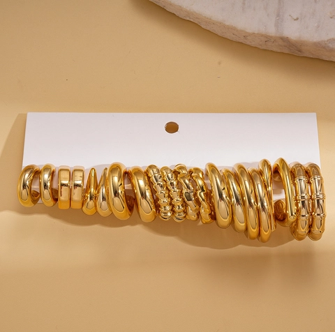 Geometrische Gedraaide Bamboe Textuur Oorbellen Hoops En Studs Met Stalen Oorsteker Minimalistische Goudkleurige Mode Voor Vrouwen