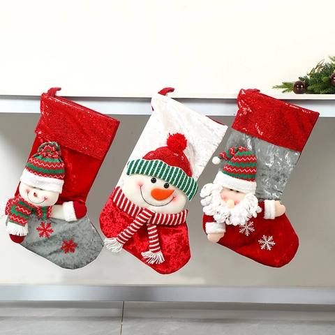 Kerstkous Fluweel Pailletten Gebreide 3D Kerstman Sneeuwman Karakter Hangende Cadeauzak Home Party Decoratie Ornamenten