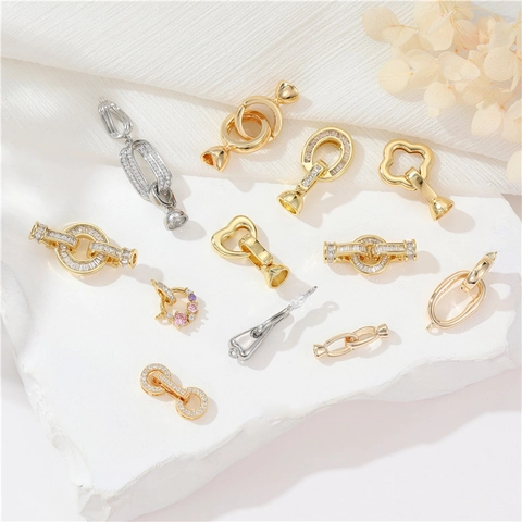 Chiusure Per Collana Gioielli Rame Placcato Oro 14K Micro Pave Zirconia Connettore Universale Per Creazione Braccialetti DIY