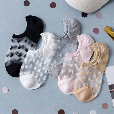 Women No Show Socks Polka Dot Mesh Cotton Breathable Anti Slip Invisible Low Cut Thin Summer Style Casual