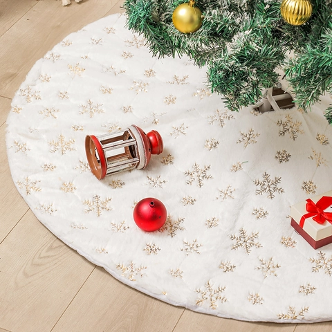 Jupe De Sapin De Noël Peluche Blanche Fausse Fourrure Paillettes Flocon De Neige Tapis Rond Décoration