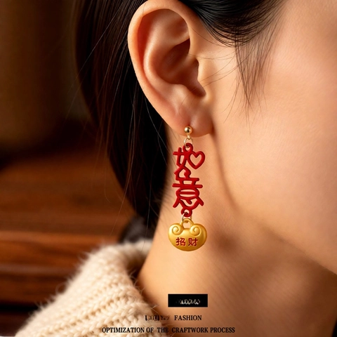Chinese Style Drop Earrings With Silver Earring Post Alloy Enamel Lucky Bag Ingot Festive Lunar New Year Jewelry Women