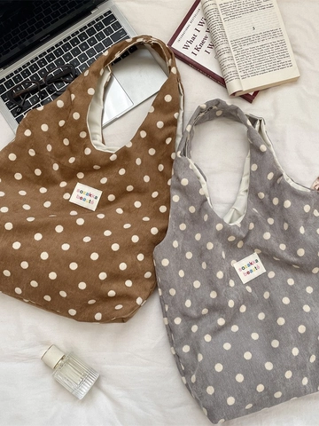 Vintage Polka Dot Cord Große Kapazität Tragetasche Für Damen Retro Casual Umhängetasche Studenten Pendler Schulbuch Tasche