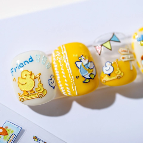 Cute Cartoon Duck 3D Embossed Nail Art Stickers Self-Adhesive 5D Textured Manicure Decals For Women Girls