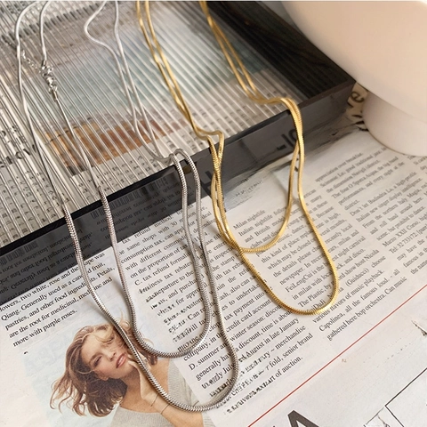 Minimalist Titanium Steel Square Snake Chain Long Necklace Gold Silver Plated Versatile Sweater Chain For Women Jewelry