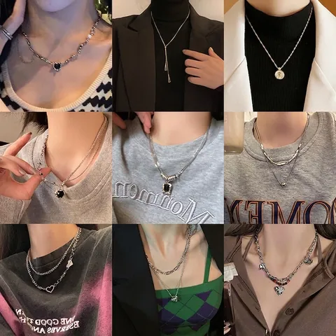 Artificial Baroque Pearl Pendant Necklace Stainless Steel Heart Zircon Double Layer Sweater Chain Jewelry For Women