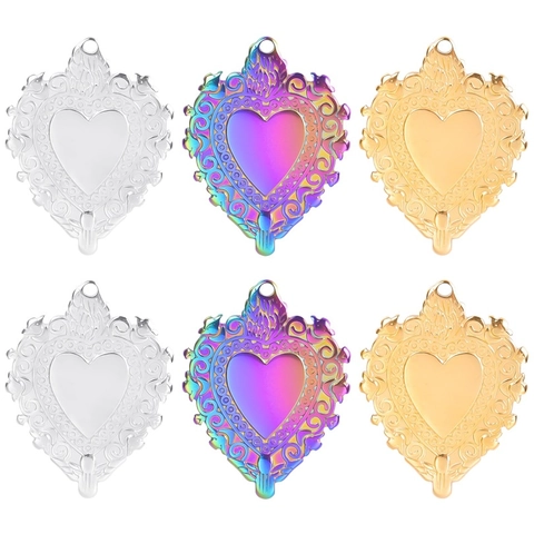 Collar de Pendiente de Corazón de Acero Inoxidable Retro Galvanizado Pendiente de Corazón Grabado Hueco para Hombre Mujer Joyería