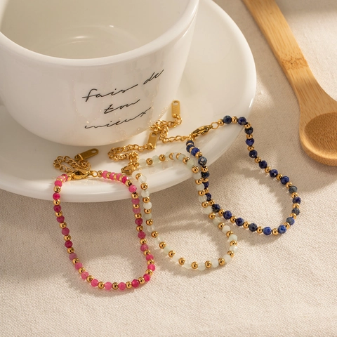 Bracciale Di Perle In Acciaio Inossidabile Con Pietre Naturali Sfaccettate Catena Di Estensione Regolabile Gioielli Da Donna
