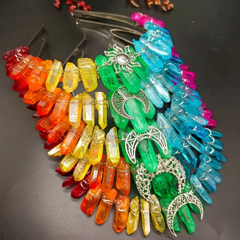 Böhmisch Regenbogen Kristall Haarband Handgefertigte Legierung Mond Sonne Tiara Krone Mode Haarschmuck Für Damen Party Performance